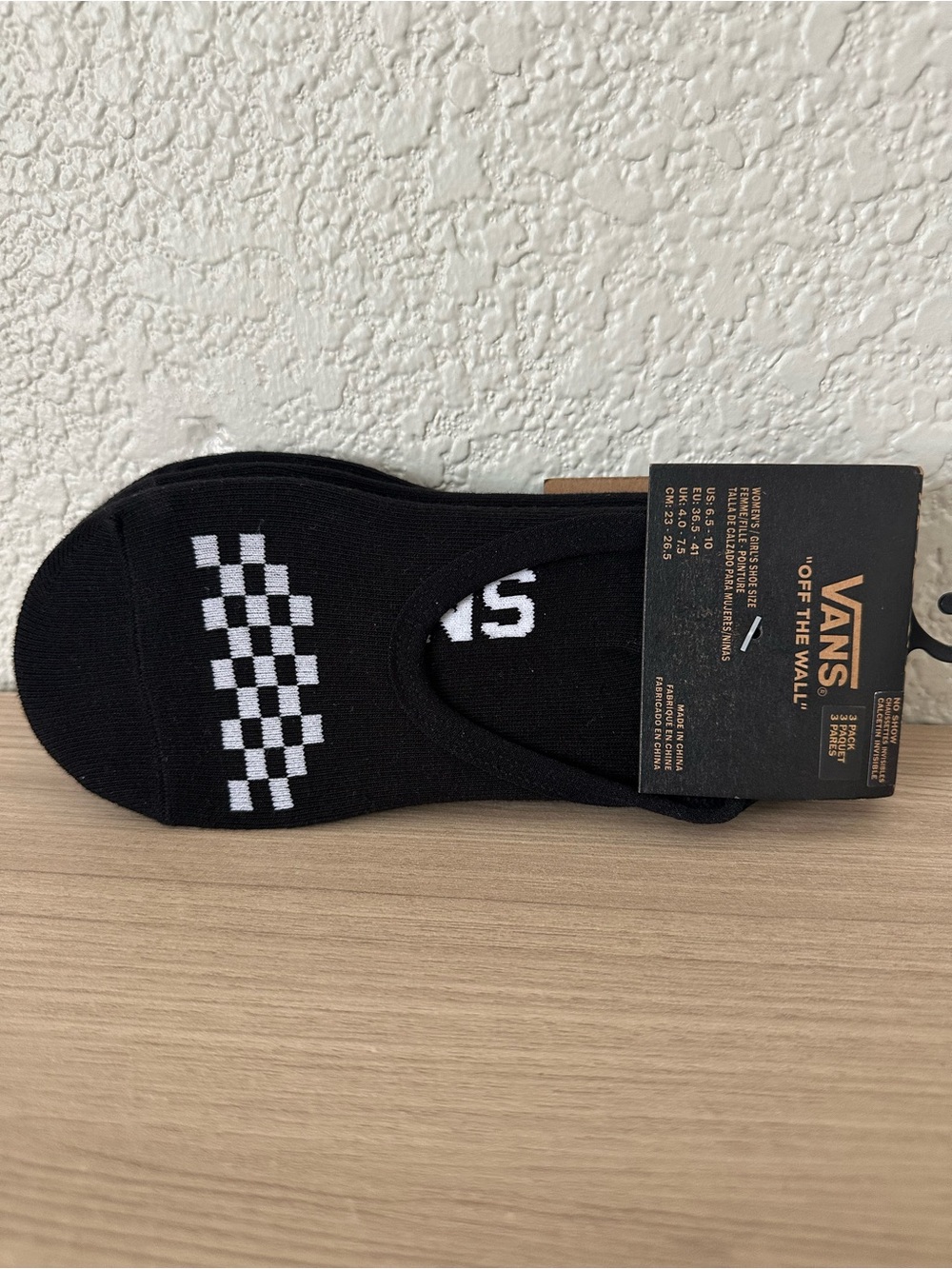 Vans Black No-Show Socks with White Checkerboard and Logo 3 pairs - Picture 3 of 5